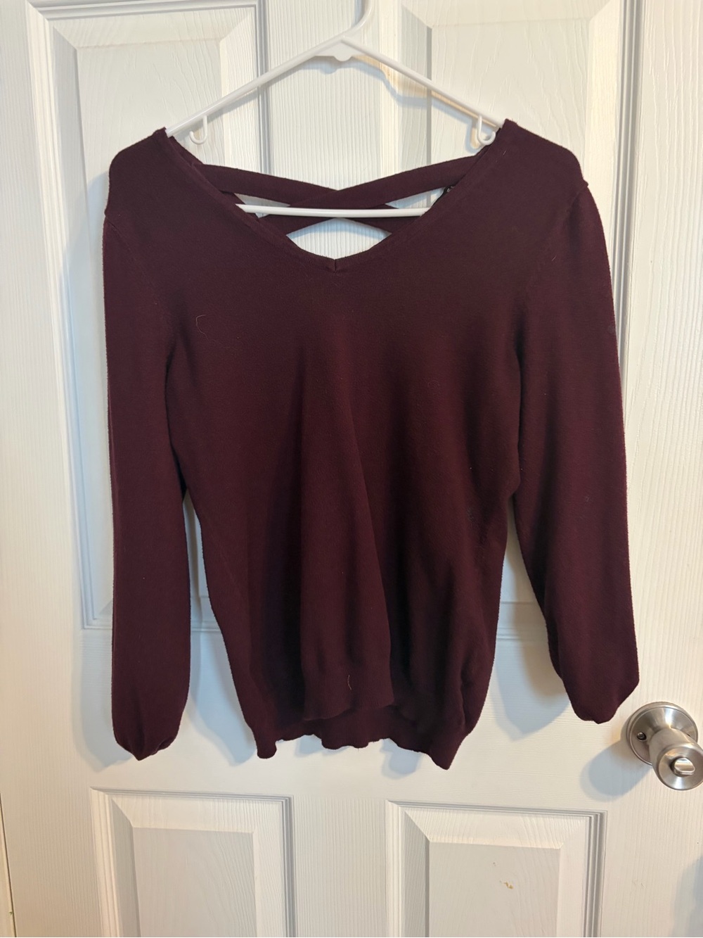 Women's Crisscross Back Knit Sweater - Deep Burgundy